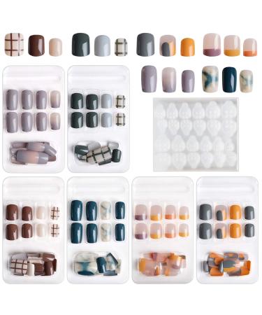 Kalolary 144PCs false nails wrong short nails fake nails with color gradient artificial acrylic nails with 144pcs nail glue stickers for women girls nail art diy decoration - a
