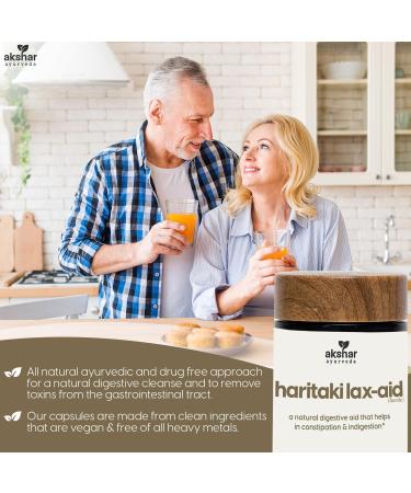 AKSHAR Ayurveda - Haritaki Lax Aid Capsules for Natural Constipation Relief & Indigestion Support - Plant Based Digestive Aid for Regularity & Gentle Rejuvenation - Vegan Cruelty Free (60 Count) - Buy Online on GoSupps.com