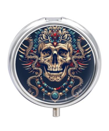 Pill Box Pill Case 3 Compartment Travel Pill Box with Egyptian Necklace Printing Small Pill Box Portable Medicine Pill Case Pill Organizer for Purse & Pocket for Travel Handbag (Round)