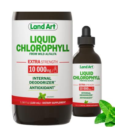 Liquid Chlorophyll Drops  Mint Flavored  Extra Strength  Cold Extracted from Wild Non-GMO Alfalfa  Detox Alkaline  Natural Body Deodorant  Antioxidant  3.38 fl oz