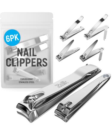 (6 Pack) Toe Nail Clippers Toenail Clippers and Fingernail Clipper Set Premium Stainless Steel Ultra Sharp Sturdy Curved Edge Cutter Trimmer Finger Nail Clip for Adults Men Women Nail Cleaner