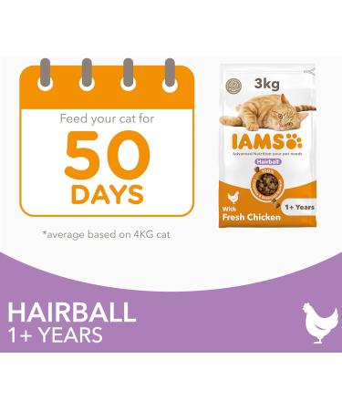 IAMS Hairball Complete Dry Cat Food 3kg - Chicken for Adult & Senior Cats - Buy Online on GoSupps.com