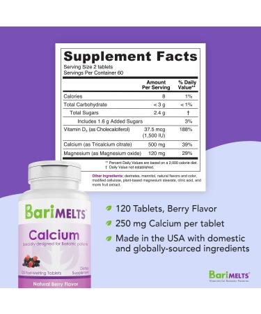 BariMelts Calcium Citrate 120 Fast Melting Tablets - Natural Berry Flavor | Dissolvable Bariatric Vitamins - Buy Online on GoSupps.com