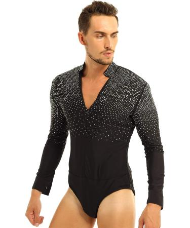 ACSUSS Men's Sequin V-Neck Dance Unitard, Ballroom Latin Dancewear - Black, Medium - Buy Online on GoSupps.com