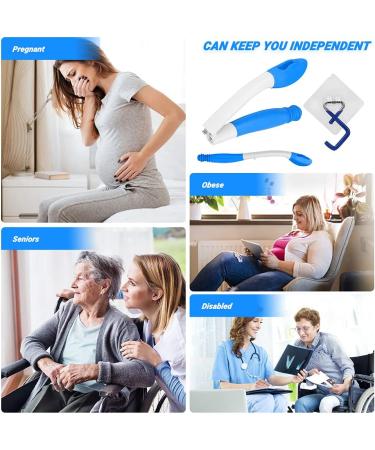 Jhua Foldable Toilet Aid for Wiping - Long Reach Comfort Wipe with Bottom Grips and Hook - Self Wipe Assist Tool in Blue - Buy Online on GoSupps.com