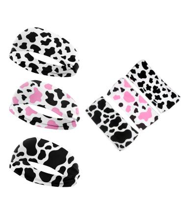 Cow Print Spa Headbands 3 PACK for Women Skincare Headbands Face Wash Hairbands Yoga Hair Band Animal Print Spa 3 PACK
