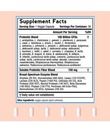 Doctor's Recipes Probiotics 100 Billion CFU for Women & Men - 36 Strains with Prebiotic Fiber & Enzymes - Digestive & Immune Support - Shelf Stable Delayed Release - 30 Caps (Pack of 1) - Buy Online on GoSupps.com