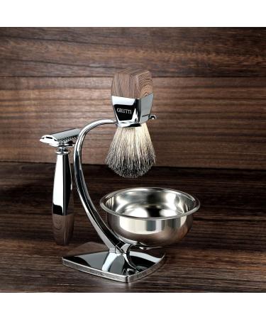 Premium Grutti Raziet Deluxe Chrome Razor & Brush Stand Set - Compatible with Double Edge Blades | International Shipping Available - Buy Online on GoSupps.com