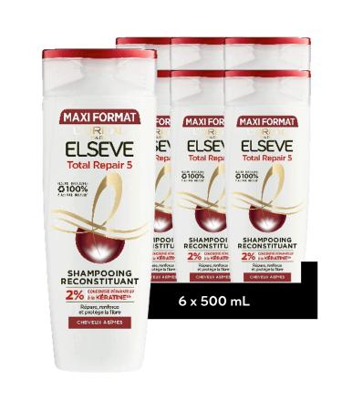 [SET OF 6] L'Oréal Paris Elseve Total Repair 5 Shampoo for Damaged Hair 500ml