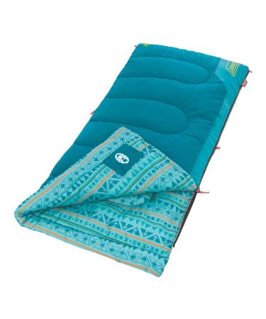Coleman Kids 50F Sleeping Bag, Comfortable Camping Sleeping Bag for Kids, Fits Children up to 5ft Tall, Glow in the Dark Design, Stuff Sack Included, Machine Washable Teal
