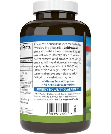 Carlson - Golden Aloe 100 mg (200:1 Concentrate) Digestive Support & Colon Health Optimal Wellness 180 Softgels - Buy Online on GoSupps.com