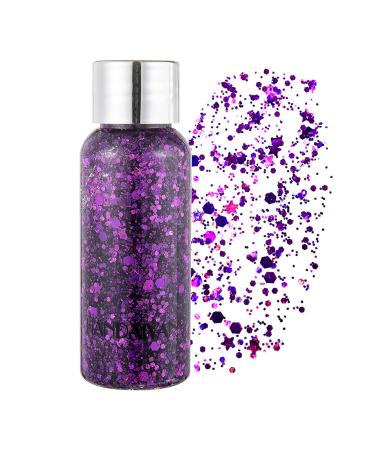 GL-TURELIFES MERMAID Mermaid Chunky Glitter Lidscay Glitter Body Gel Festival Glitter Cosmetics Face Hair Nail Make-up Long Long Lasting Sparkling 30 G (06 # purple) 06 # Lila