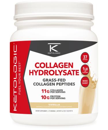 Ketologic Grass Fed Collagen Hydrolysate Powder (Vanilla) (1 LB) - 37 Servings 11 G Collagen Per Serving 10 G Protein Per Serving - Grass-fed Collagen Peptides