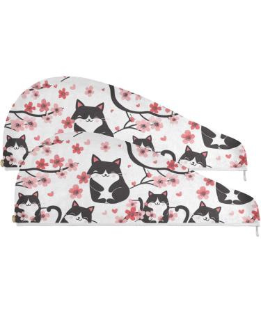 Cherry Blossom Cat Hair Towel 2 Pack | Super Absorbent Quick Dry Hair Turbans for Women & Girls | Best Hair Drying Towels - Buy Online on GoSupps.com