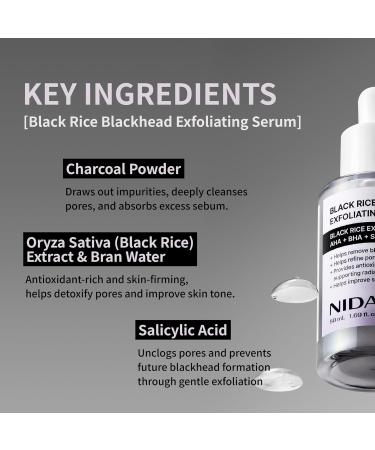 NIDA Black Rice Blackhead Exfoliating Serum | 1.69 fl.oz. 50ml | Daily Soft Exfoliating Face Scrub Dead Skin Cells Remover for All Skin Types korean skin care - Buy Online on GoSupps.com