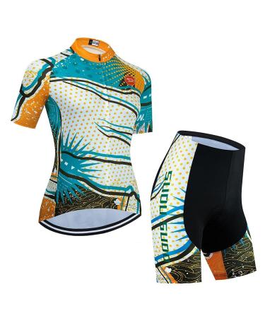 Bicycle clothing women bike jersey set in summer multicolored optional breathable bike jersey short-sleeved set and gel cycling cushions for mountain biking M NV-15