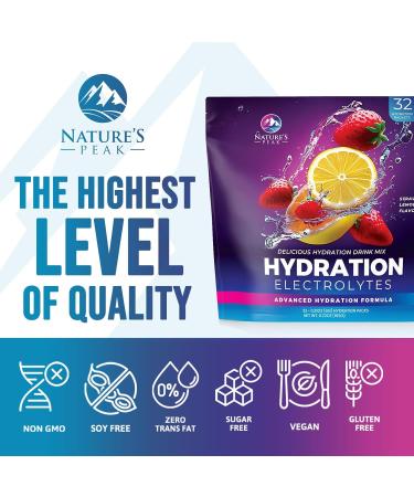 Electrolyte Hydration Packets - Best Electrolytes Drink Mix - Sugar Free Formula with Sodium Potassium Magnesium Zinc & Vitamin C for Dehydration Relief and Rehydration Strawberry Lemon (32 Pack) Strawberry Lemonade 2 P  - Buy Online on GoSupps.com