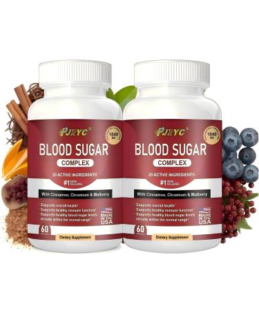 Blood Sugar Complex Supplement - Supports Healthy Blood Sugar Levels All Natural with Cinnamon Bitter Melon Chromium Garlic Hibiscus Olive Leaf Mulberry Non-GMO - 120 Capsules