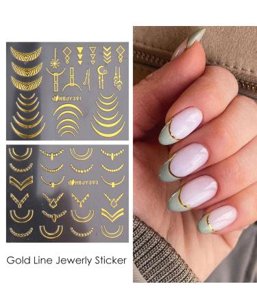 3D Metallic Gold Nail Stickers for Acrylic Nails - Self Adhesive Decals with Flowers, Leaves, and Lines - 12 Styles - Nail Art Supplies for Women, Girls, Kids - Buy Online on GoSupps.com