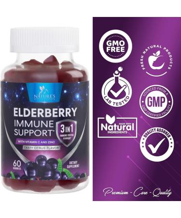 Sambucus Elderberry Gummies with Vitamin C, Zinc - Immune Support for Adults & Kids - Vegan, Gluten Free, Non-GMO - 60 Berry Flavored Gummies - Buy Online on GoSupps.com