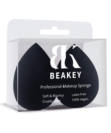 BEAKEY Makeup Sponge, Latex-free and Vegan Beauty Sponge, Flawless for Cream, Liquid Foundation & Powder Application (2Pcs, Black) 2pcs Black