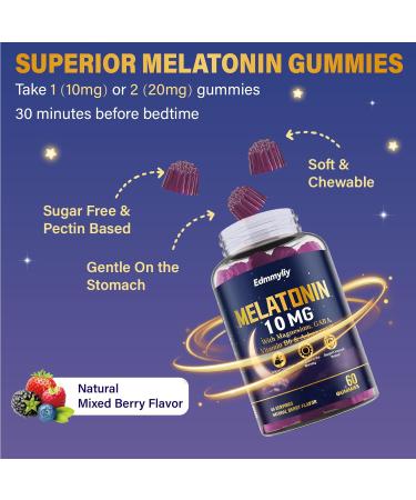 Edmmyliy Melatonin 10mg 20mg Gummies for Adults - 10mg of Melatonin Per Gummy with Magnesium, L-Theanine, GABA, Vitamin B6 & Ashwagandha - Supports Health Circadian Rhythm, Sugar Free & Vegan - Buy Online on GoSupps.com