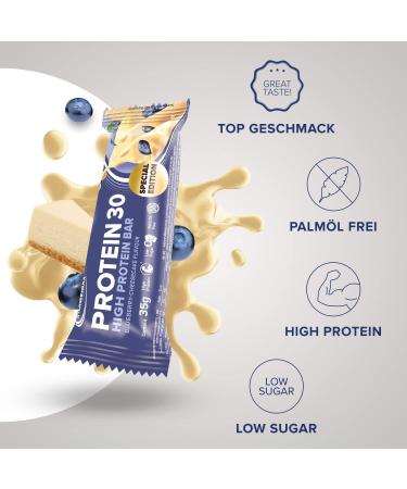 Ironmaxx Protein 30 Bar - Blueberry Cheesecake 24x35g | Gluten-Free Palm Oil-Free Low-Carb & Sugar-Reduced Protein Snack | Shop Internationally - Buy Online on GoSupps.com