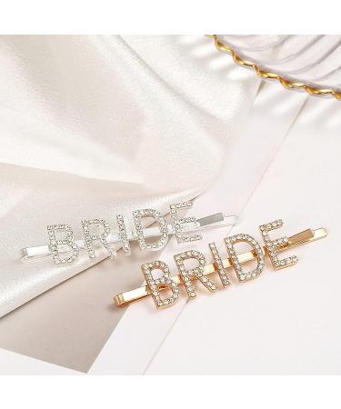 Bride Hair Clips - 2 Pcs Gold & Silver Rhinestone Letter Bobby Pins - Buy Online on GoSupps.com