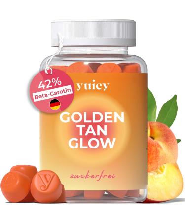 Yuicy Golden Tan Glow beta-carotene gummy bears.High -dose skin vitamins for long -lasting tan and healthy skin.With lutein zeaxanthin & 5 other essentials.Vegan made in Germany.60stk 60 rubber - single pack