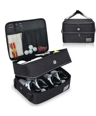 Jaffzora Golf Trunk Organizer, 2 Layers Waterproof Car Golf Locker Storage Bag with Ventilated Compartment for 2 Pairs of Shoes, Golf Accessories Gifts for Men, Black