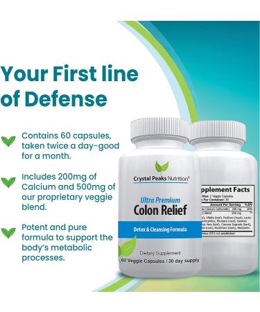 Crystal Peaks Nutrition Natural Colon Cleanser Capsules - Extra Strength for Constipation Relief & Gut Health - Promotes Regularity (60 Capsules) - Buy Online on GoSupps.com