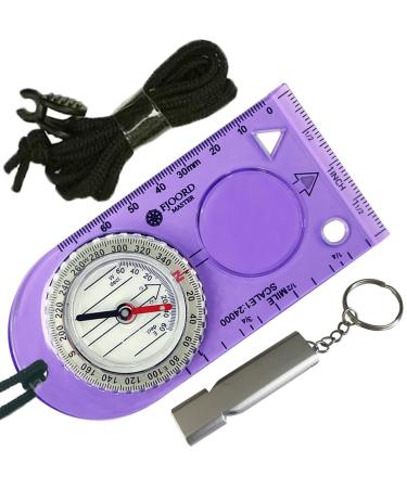 Camping Compass - Luminous Hiking Compass - Magnetic Survival Compass - Orienteering Compass Kids Camping Kit - Professional Compass Navigation Map Reading - BoyScout Compact Compass Magnetic Heading Purple
