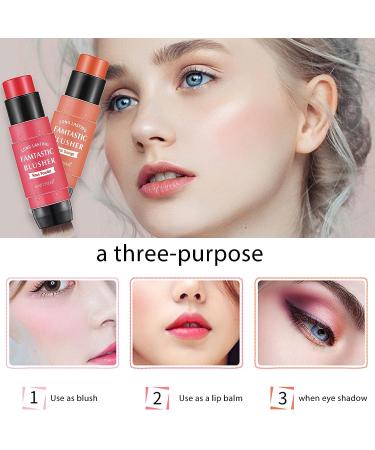 CkFyahp 3-in-1 Cream Blush Stick with Brush | Lightweight, Long-Lasting Makeup Stick for Cheeks, Lips, and Eyes | Face Blush Cream for Mature Skin - Rose Pink - Buy Online on GoSupps.com