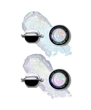 Chameleon Highlighter Palette, Holographic Highlighter Face Highlighter, 2 Colors, Long Lasting Matte Metallic Eyeshadow, Eye Angle Highlighter, Creamy Eyeshadow and