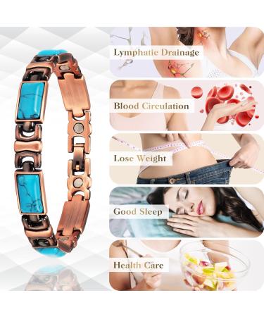 Yinox Women's Magnetic Therapy Copper Bracelet for Arthritis Relief | Stylish Turkish Turquoise | 3500 Gauss Wrist Pain Relief - Buy Online on GoSupps.com