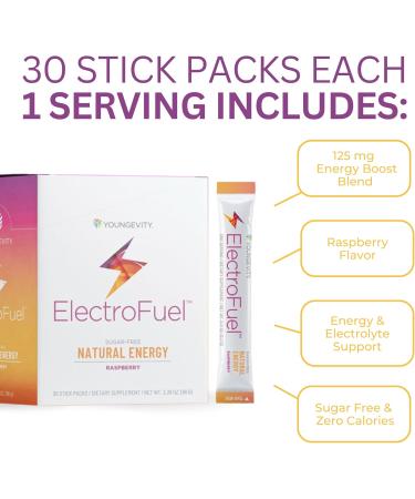Youngevity ElectroFuel Raspberry - Natural Energy Drink Mix | Electrolyte Powder for Energy & Hydration - 30 Sticks - Buy Online on GoSupps.com