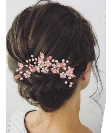 Heread Pearl Bride Wedding Hair Pins - Pack of 3 Leaf Bridal Head Piece Flower Hair Accessories - Rose Gold for Women and Girls - Buy Online on GoSupps.com