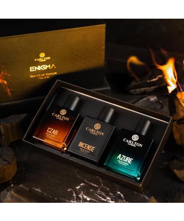 Carlton.London Premium Enigma Liquid Perfume Gift Set For Men Long Lasting Spicy Woody & Citrusy Fragrances (Set Of 3) 50ml Each Azure Incense & Czar EDP Gift For Husband Boyfriend Dad Brother - Buy Online on GoSupps.com