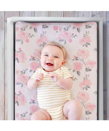 Peanutshell Pink Floral Changing Pad Cover Set for Baby Girls - 2 Pack | Pink Roses & Ditsy Floral Design - Buy Online on GoSupps.com