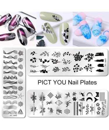 Geometric Blue Nail Art Stamping Plates Set - 5pcs Stainless Steel Transfer Template Kit - Buy Online on GoSupps.com