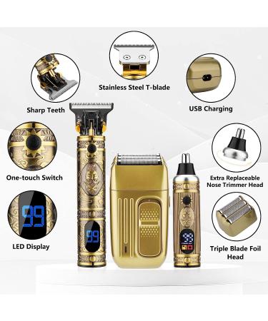 Saoilli Professional Hair Trimmer Set - Cordless Barber Clippers for Men - T-Blade Beard Trimmer & Nose Hair Trimmer - Electric Shaver Razor for Hair Cutting & Grooming - Bronze - Buy Online on GoSupps.com