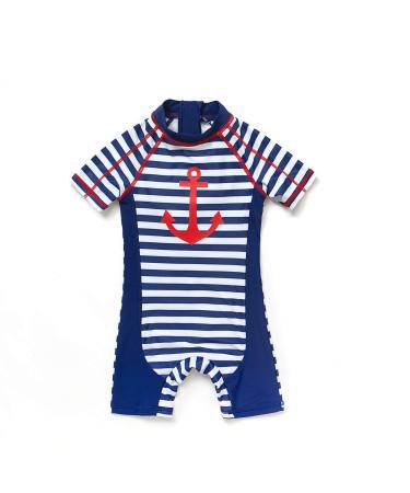 Baby Boys Sunsuit UPF 50+ Sun Protection All in One with Zipper Swimwear with Sun Hat(Captain 18-24Months) Captain 18-24 Months