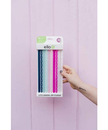 Ello Impact BPA-Free Plastic Reusable Straws 8 Piece Multi-Pack with Cleaning Brush - Rosewater - Buy Online on GoSupps.com