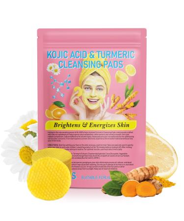 Turmeric Kojic Acid Cleansing Pads Turmeric Kojic Acid Pads Infused Foaming Exfoliating Pads Unclog Pores Turmeric Cleansing Pads for Dark Spots Helps Balance Skin Oil And Water 40 Pads