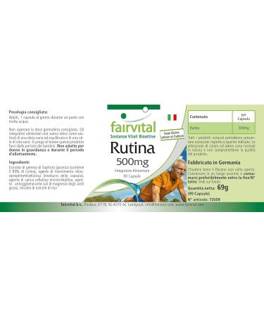 Fairvital Rutin 500mg - High Dose Vegan Supplement from Japanese Pagoda Tree - 90 Capsules for 3 Months - International Shipping Available - Buy Online on GoSupps.com