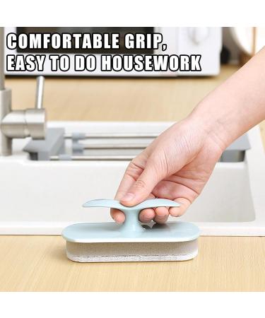 Handheld Scrub Brush | Absorbent Sponge Cleaning Squeegee Brush - Improves Cleaning Efficiency Ergonomic Handle Brush for Tiled Walls Bathroom Glass Blue - Buy Online on GoSupps.com