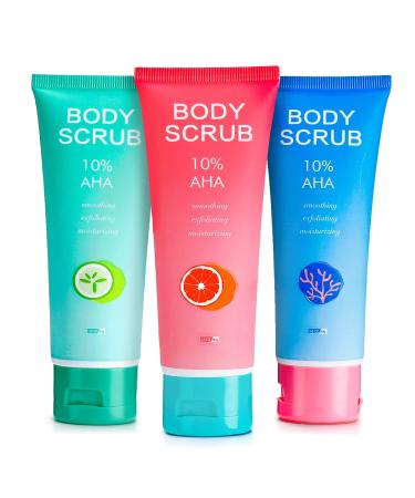 Dr. Pure 10% AHA Body Scrub Set: Natural Exfoliating Sugar Scrub and Body Cream Helps with Moisturize Skin  Acne  Anti Cellulite  Dead Skin Scars