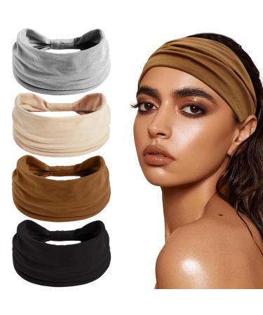 4 pieces of headband women elastic wide fashion hair band hair jewelry soft boho hair straps leopard print hair bands for women (brown gray black beige) - Buy Online on GoSupps.com