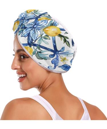 Watercolor Lemons Hair Towel 2 Pack - Super Absorbent Quick Dry Hair Turbans for Women & Girls - Buy Online on GoSupps.com