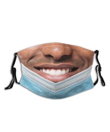 PPFINE Funny Beard Mustache Face Mask Washable Face Bandanas Balaclava Reusable Fabric with 2 Filters Gift for Adult Men Black Man Funny Smiling Mouth Fake 1 Count (Pack of 1)